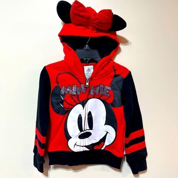 Disney Other - Disney Minnie Mouse Sweatshirt Jacket with Ears Hoodie Girls Size 3 NWT